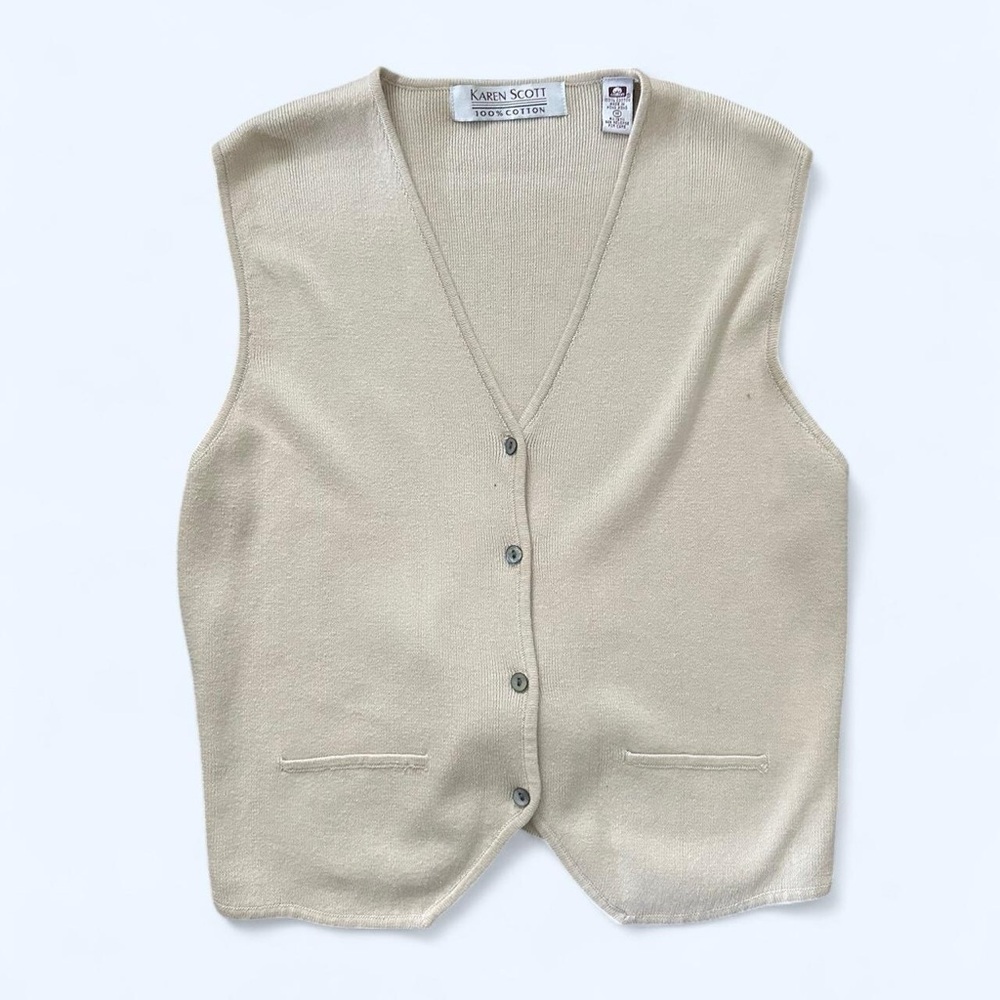 Vintage Karen Scott Cream 100% Cotton Button Up Vest Size M